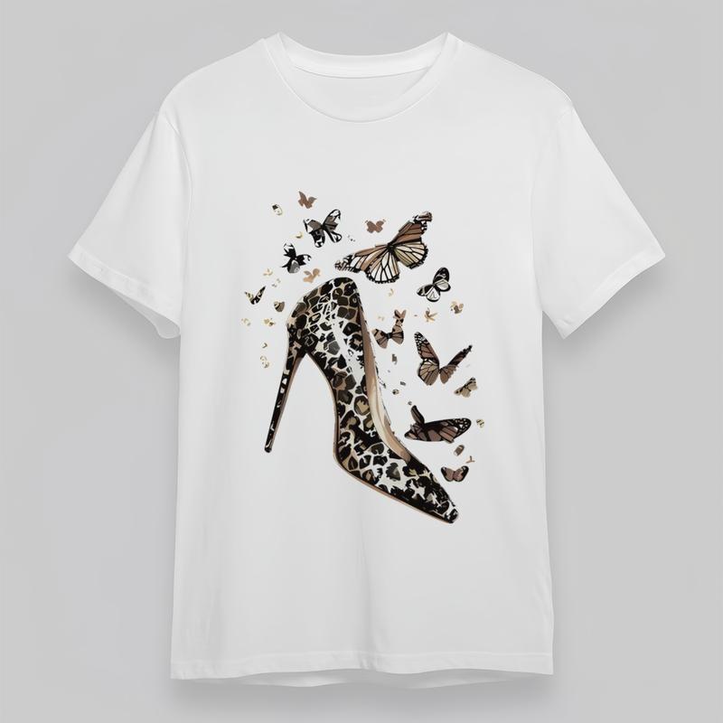 

Women s Plus Size Comfortable Classic T-Shirt High Heel Butterfly Graphic Tee L