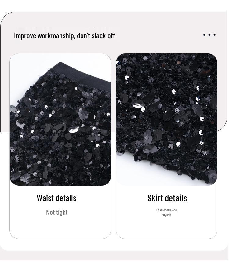 Winter Women's High-Waisted Velvet Sequin Bodycon Skirt - Stylish, Slimming, and Hip-Covering Design