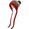 Women's Fair Isle Pompom Knitted Hat - Retro Jacquard Wool with Ear Protection for Winter Warmth