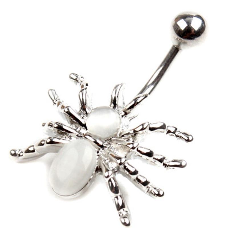 316L Chirurgenstahl Spinne Strass Bauchnabelring Weiß/Schwarz Dangle Körperpiercing Bauchnabelringe