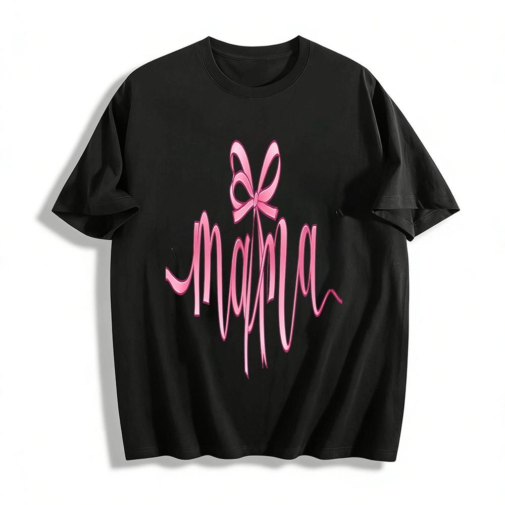Pink Ribbon Mama Print Top Gentle Style Mom Casual Tee Pure cotton T-shirt XXS