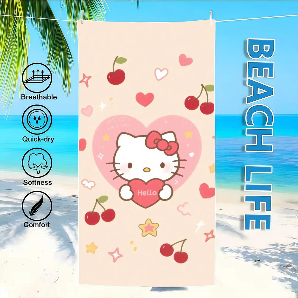 

Towel Cherry Textile Bathrobe K-Kitty Beach SRO H-Hello Quick-Drying Lightweight Love Portable Camping Swim Pool Travel W30*H60(CM)