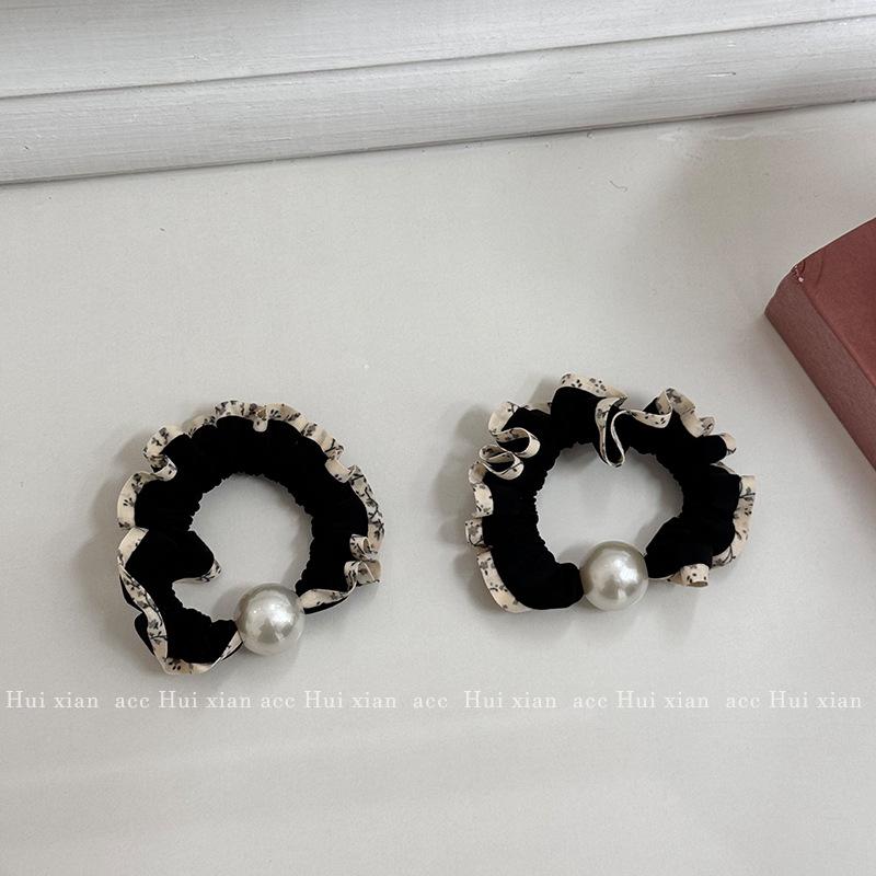 High-elasticity Retro Pearl Hair Tie, Fresh Lace Small Intestine Hair Band, Simple Ponytail Hair Tie