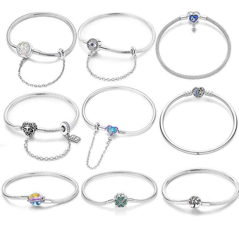 925 Sterling Silver 17-20CM Original Bracelets Heart Moon Sun Clasp Bead Charm Bracelet Fit DIY Charms Beads for Women Jewelrys