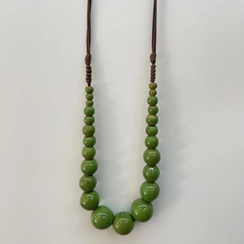 Big Vintage Ceramic Beaded Necklace For Women Handmade Long Adjustable Boho Ethnic Style Jewelry