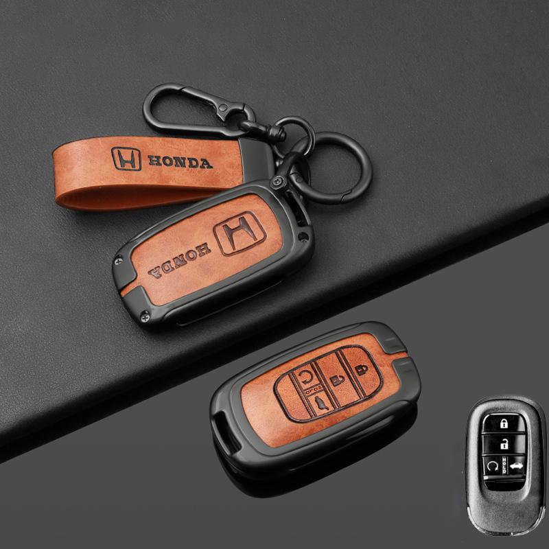 Leather Car Smart Remote Key Case Cover Protector for Honda 2022 2023 2024 Accord Civic HR-V CR-V Pilot Sport SI EX EX-L Touring