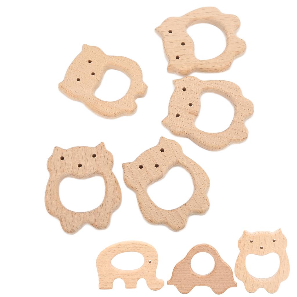 5Pcs Wooden Teether Toys Natural Beech Sturdy Durable Impact Resistance Smooth Safe Non Toxic Wood T