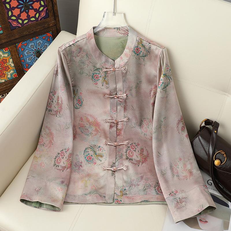 Spring/Summer 2026 Retro Chinese Style Jacquard Long Sleeve Women s Slimming Loose Jacket 2XL (105-120 lbs)