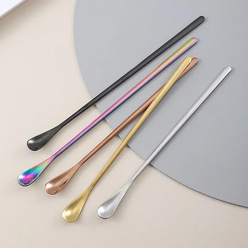 Stainless Steel Long Handle Coffee Stirring Spoon with Waterdrop Shape Ideal for Honey and Cocktail Mixing Bar Tool