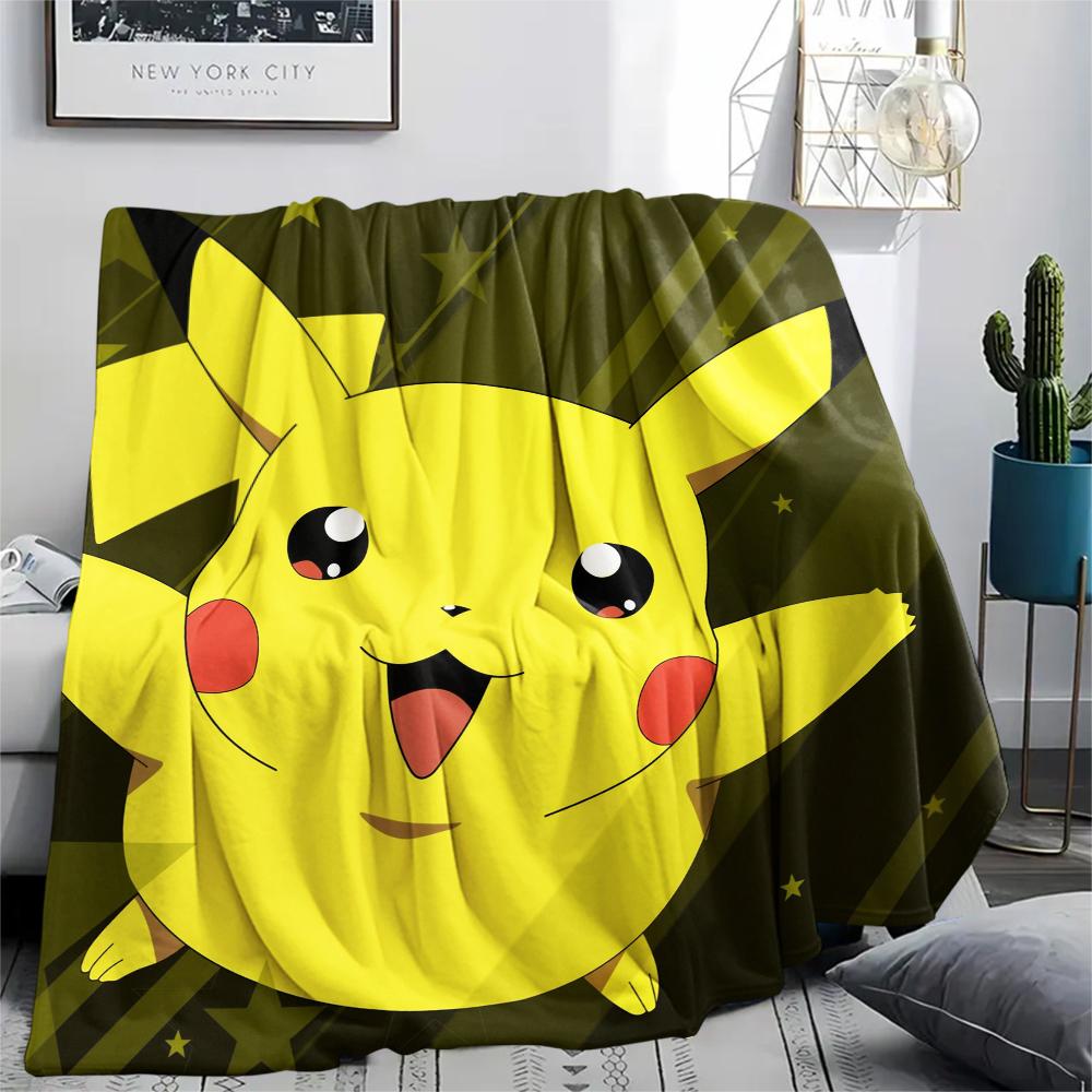 Cartoon Pikachu pattern Flannel Blanket, High quality Comfortable for All Seasons, Home Decor, Warmth and Comfort, Perfect for Gifts.