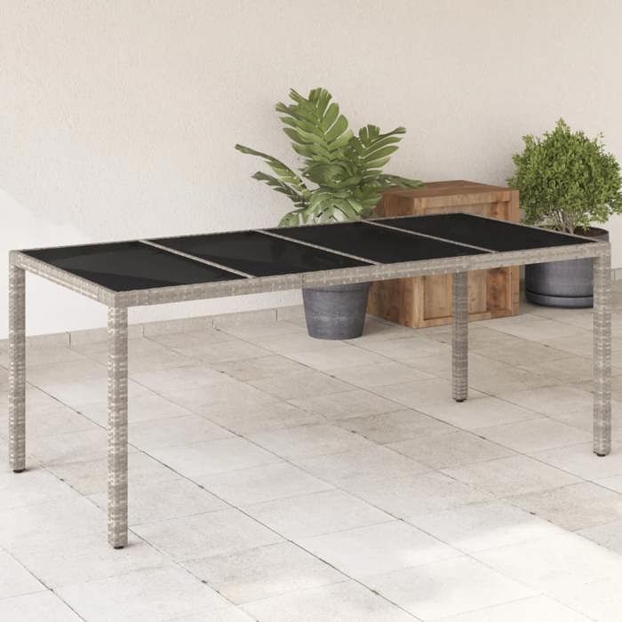 VidaXL Garden Table with Glass Top, Dining Table, Meal Table, Outdoor Patio Terrace Furniture, Light Grey 368128