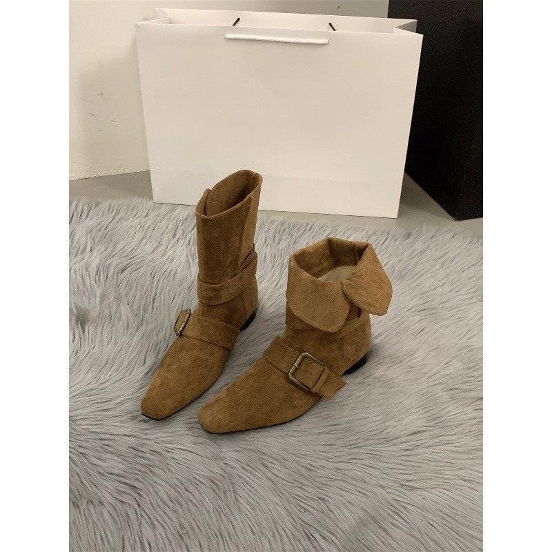 Coarse Heel Suede Brown Maillard Boots Women's Boots Season Skinny Matching Skirt Medium Boots Martin Boots