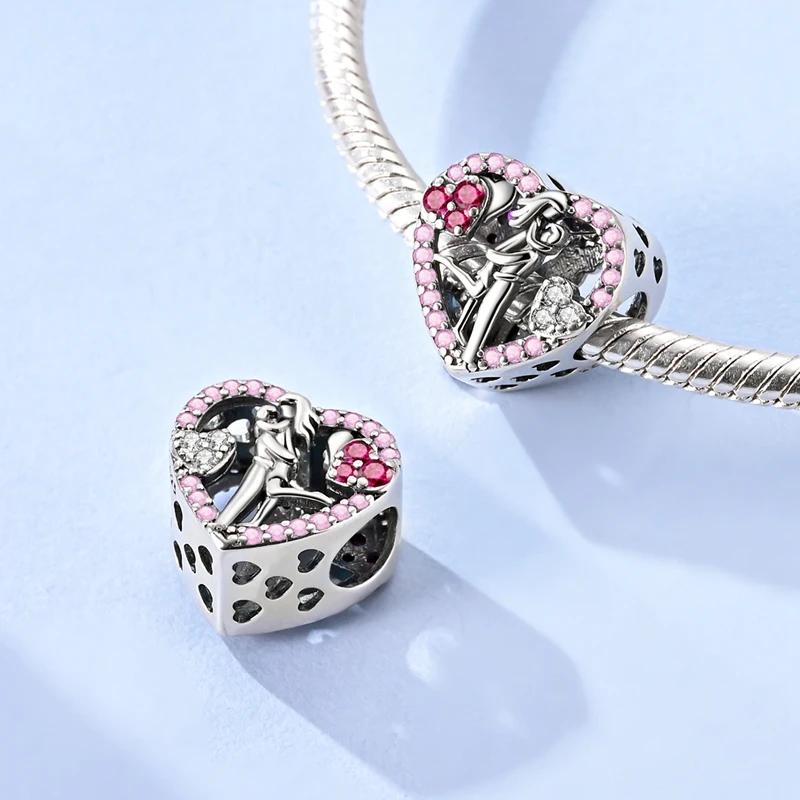 Charms Copperinfinite Love Couple Heart-Shaped Beads Fit Charms Plataoriginal Bracelet Women Jewellery Making Gifts