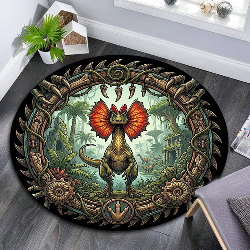 Prehistoric Jungle Adventure Round Area Rug Under Office Chairs Bedroom Living Room Home Decor