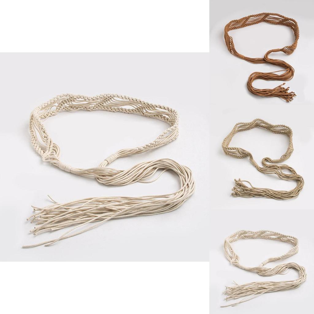 Cintura Corda Vita Bohemienne con Cotone Lino Tessuto a Mano per Spiaggia e Abbigliamento Casual