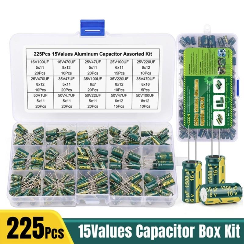 225PCS Assorted Aluminum Capacitors Comprehensive Capacitor Set Simple to Operate for DIY Electronic Projects & Repairs