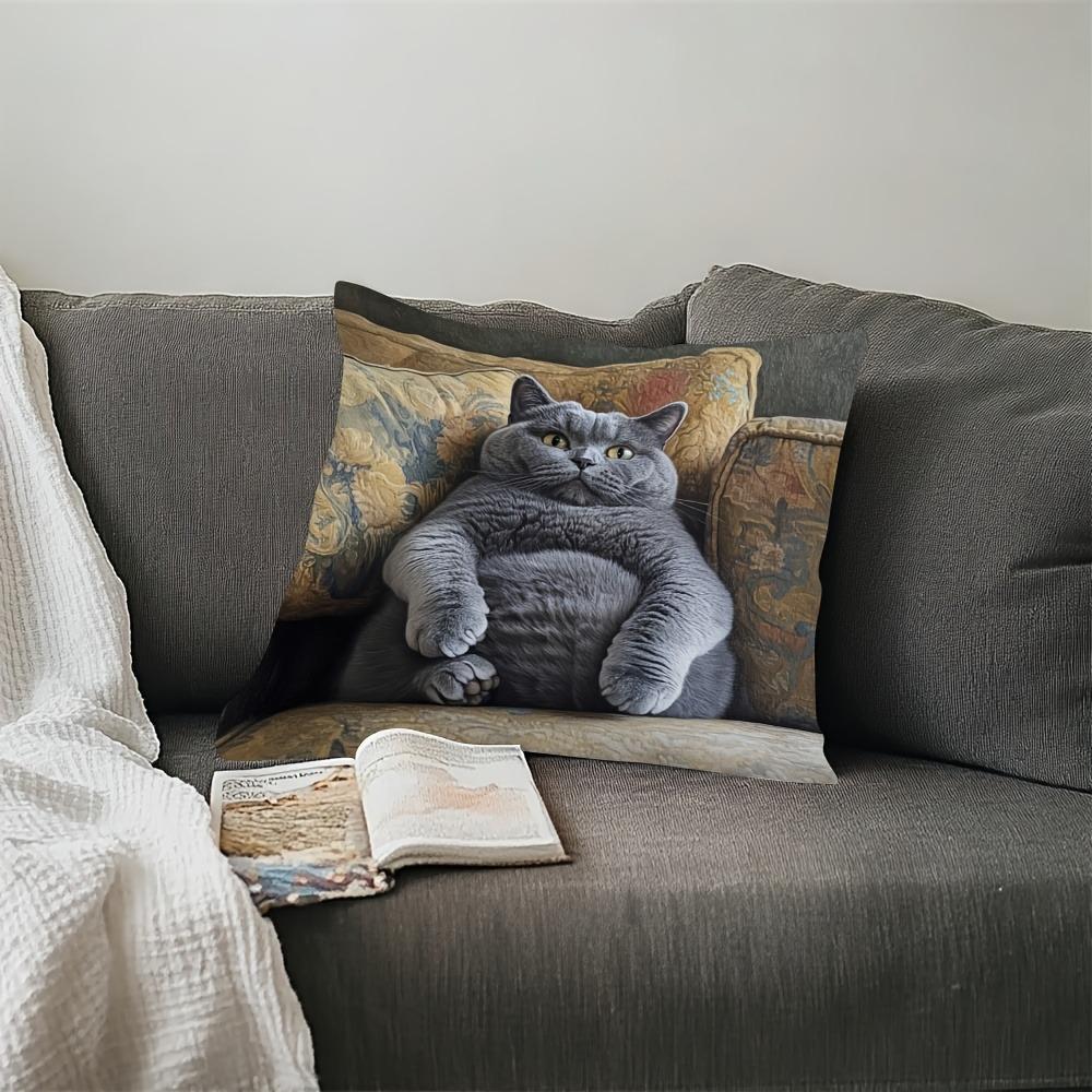 Abstract Cat On The Sofa Design Cushion Pillow Cover Modern Style Durable And Soft Polyester Fiber Pillowcase Decoration