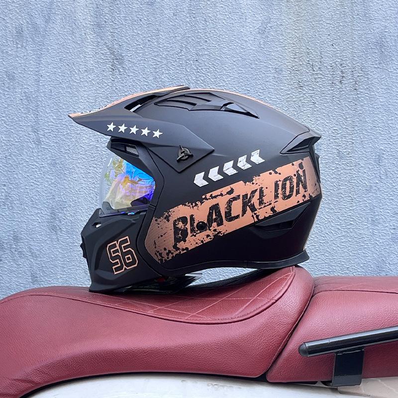 Street Fighter Motorcycle Helmet Men's and Women's Full Helmet Four Seasons Locomotive Retro Detachable Combination Helmet