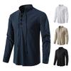 Men's New Men's Cotton and Linen Henry Shirt, Long-sleeved Hippie Casual Beach Stand-up Collar Shirt