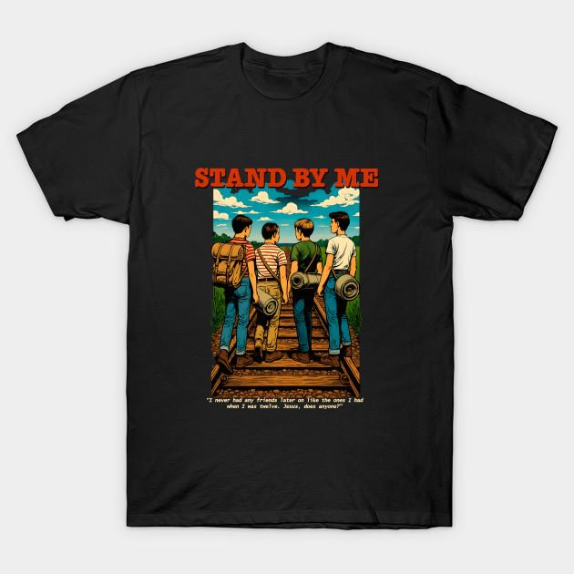 

Men Black Print T-shirt Stand By Me No-Cut Transfer Paper Print Cotton Tshirt XL