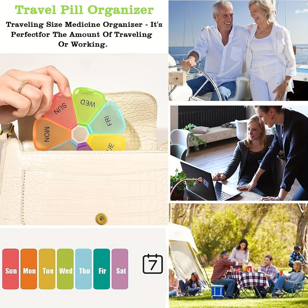 Cute 7-Day Pill Organizer with Large Compartments – Transparent Daily Medication Box for Travel, Pill Storage