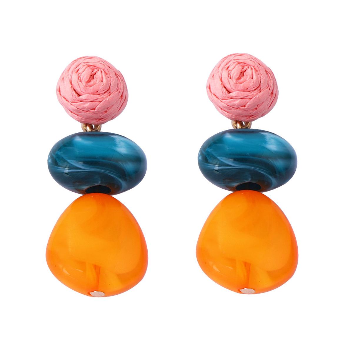 

Niche Vintage Resin Geometric Raffia Flower Elegant Minimalist Dangle Earrings For Women Fashion Trendy Jewelry разноцветный