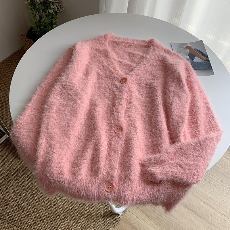 Cross-border Imitation Mink Sweater Jacket Women's Autumn and Winter New High-end Soft Outer with Loose Lazy Wind Knitted Cardigan