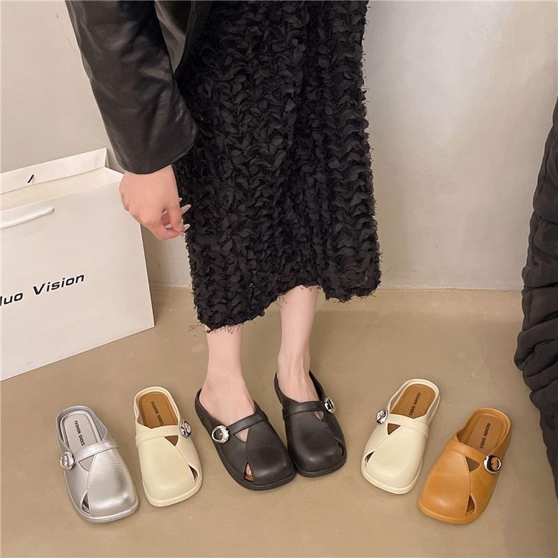 Women's Summer Mules Flat Shoes Fashion Square Toe Slip-on Slippers