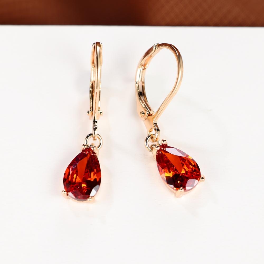 Vintage Champagner Gold Granatapfel Rot Wassertropfen Diamant Einfache Ohrschnalle Exquisites Damen Schmuck Geschenk