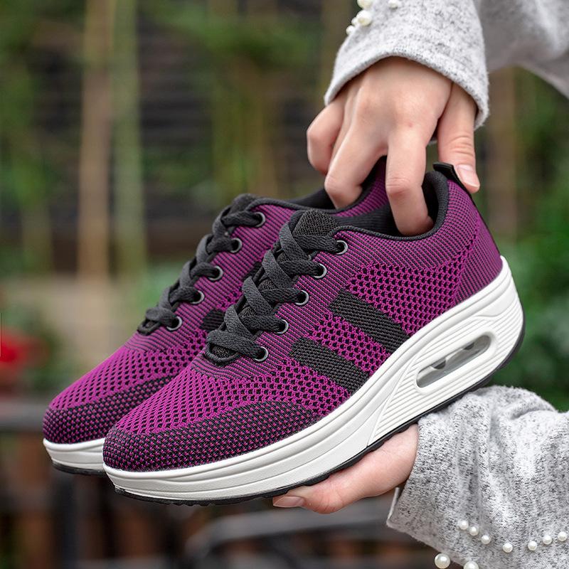 

2025 new dense mesh fly-woven breathable sports and leisure shoes Korean version platform rocking shoes women s shoes comfortable and trendy single sh 35