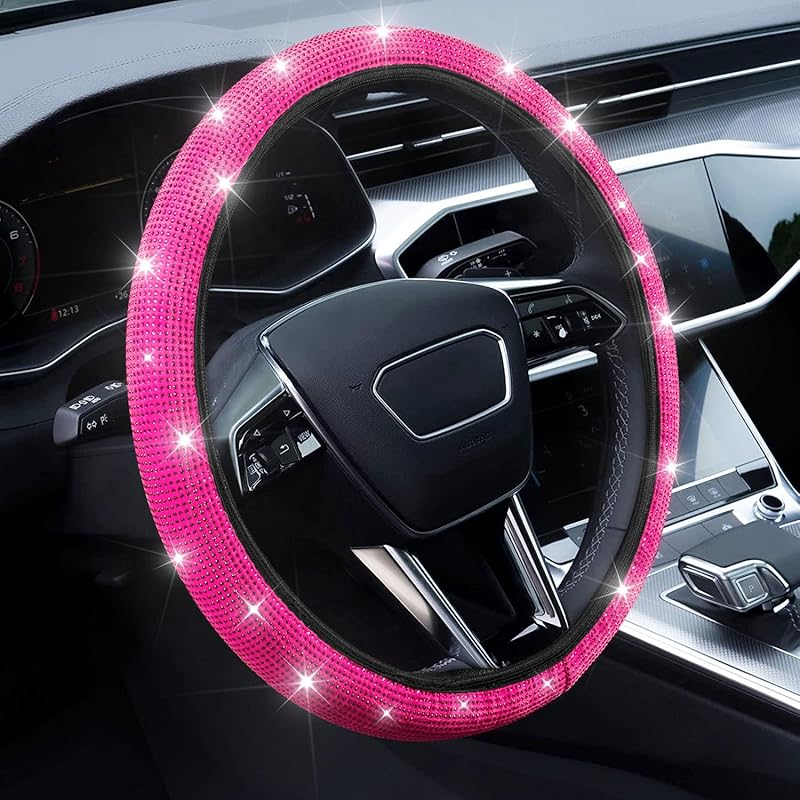 Bling Steering Wheel Cover, Rhinestone Steering Wheel Cover With Crystal Diamond For Women, Sparkling Car Wheel Protector Universal Fit 14-15 Inches