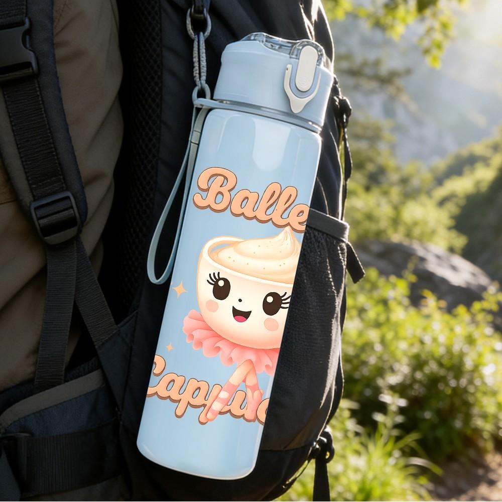 1PC Ballerina Cappuccino Cartoon 750ml Color Plastic Sports Water Bottle Leakproof Flip Straw Lid Suitable for Sports Office Home Use