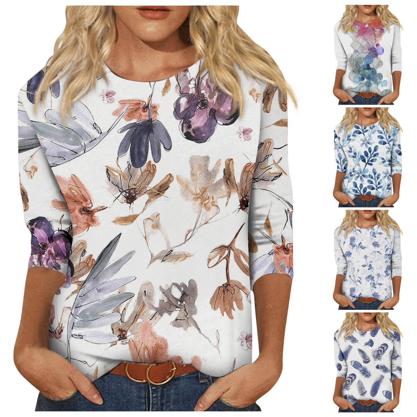 

Летние блузки для женщин, женские летние повседневные блузки с круглым вырезом и рукавами три четверти