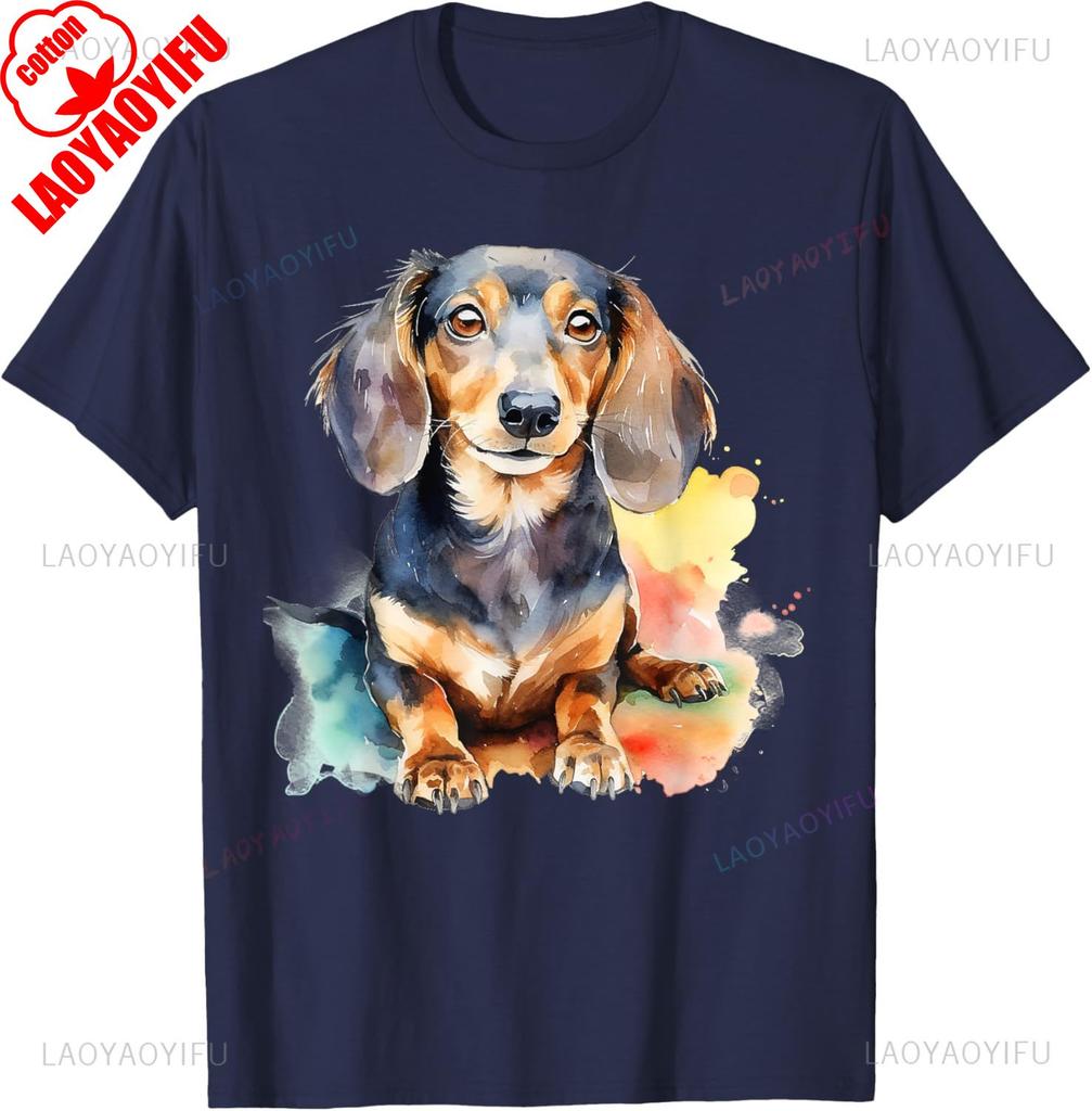 Aesthetic Watercolor Dachshund TShirt Unisex Unisex Summer Cotton Printed TShirt Casual Streetwear Clothes Camisetas Tops Tee
