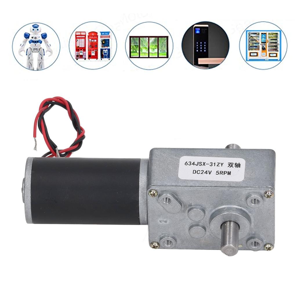 Gear Motor 24V Speed Reduction Self Locking Dual Shaft Reversible Worm Geared Motor