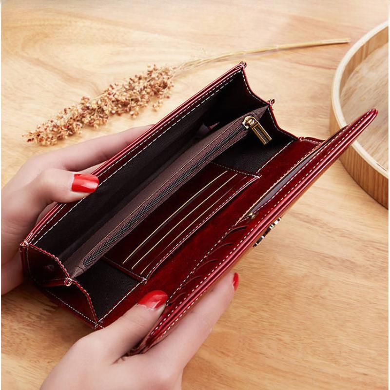 Vintage PU Leder Frauen Lange Brieftaschen Große Kapazität Geld Tasche Neue Design Handy Tasche 2 Falten Multi Karten Halter banknote Münze Geldbörse