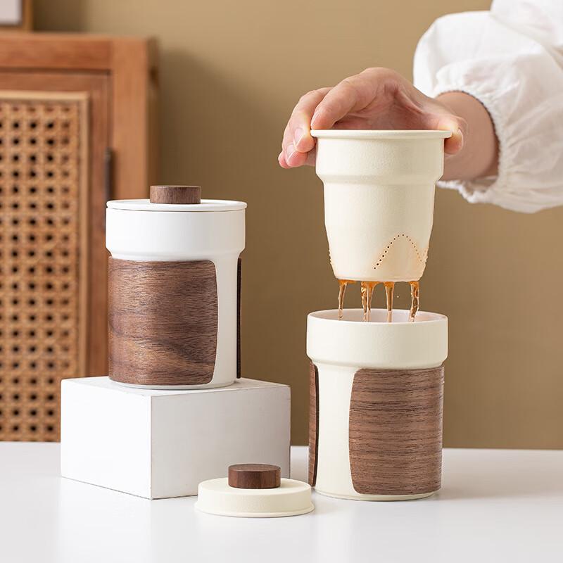 TLAKEHO Portable Ceramic Travel Tea Cup