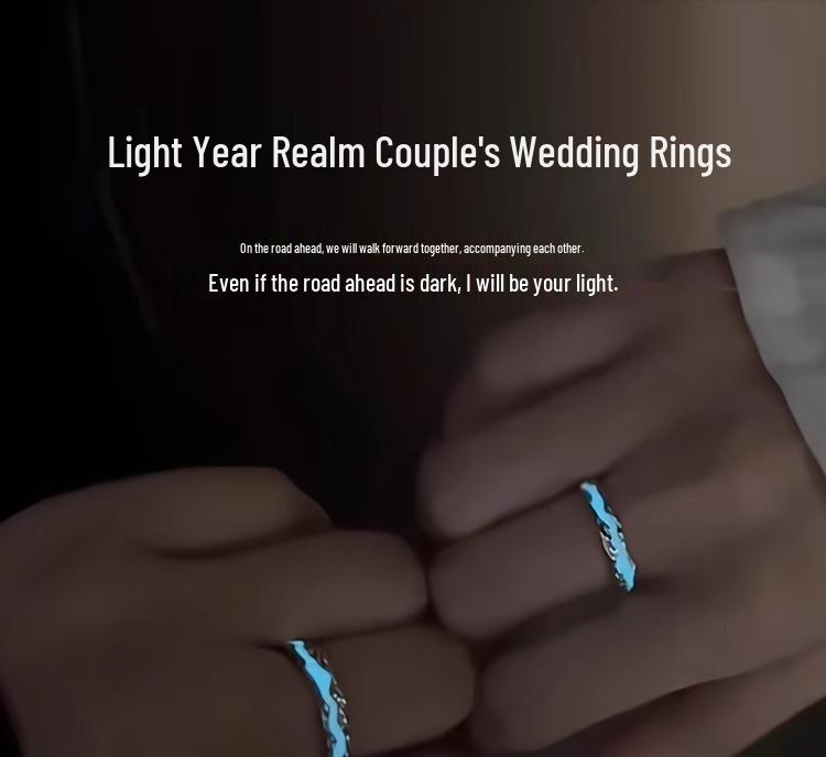 Sterling Silver Aurora Luminous Couple Rings for Men and Women Pair Enamel