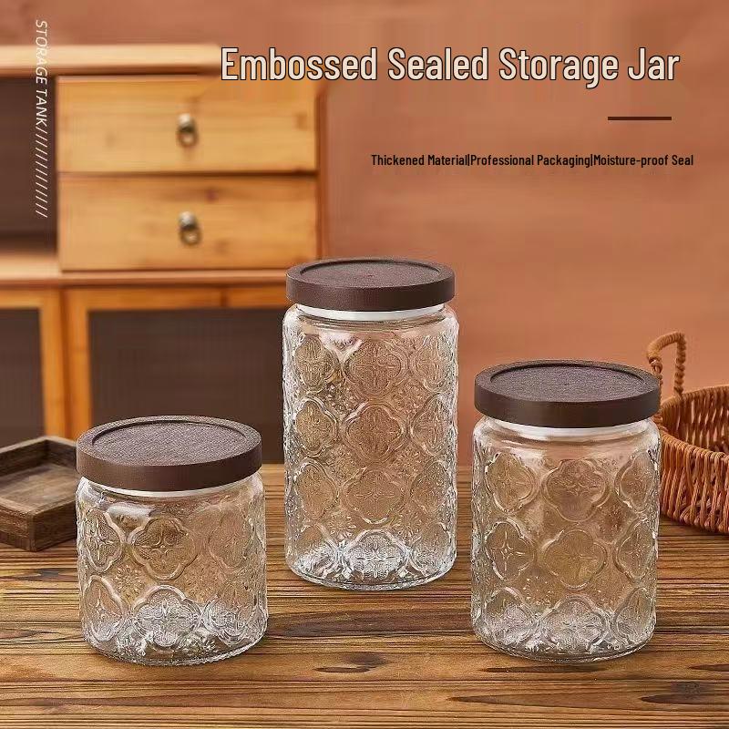 Tea Can Glass Storage Jar - Large Capacity, Sealed Nut/Snack Jar with Print
