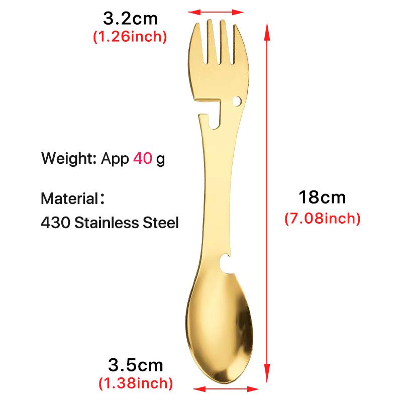 5 In 1 Multitool Stainless Steel Fork Spork Spoon Cutlery Flatware Utensil Portable Camp Multi Tool Bottle Opener Can Opener