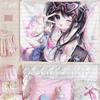 Japanischer Vintage-Stil niedliches Mädchen-Thema Wandbehang Ins-Hintergrundtuch Studentenschlafzimmer Nachttischdekoration Wandteppich