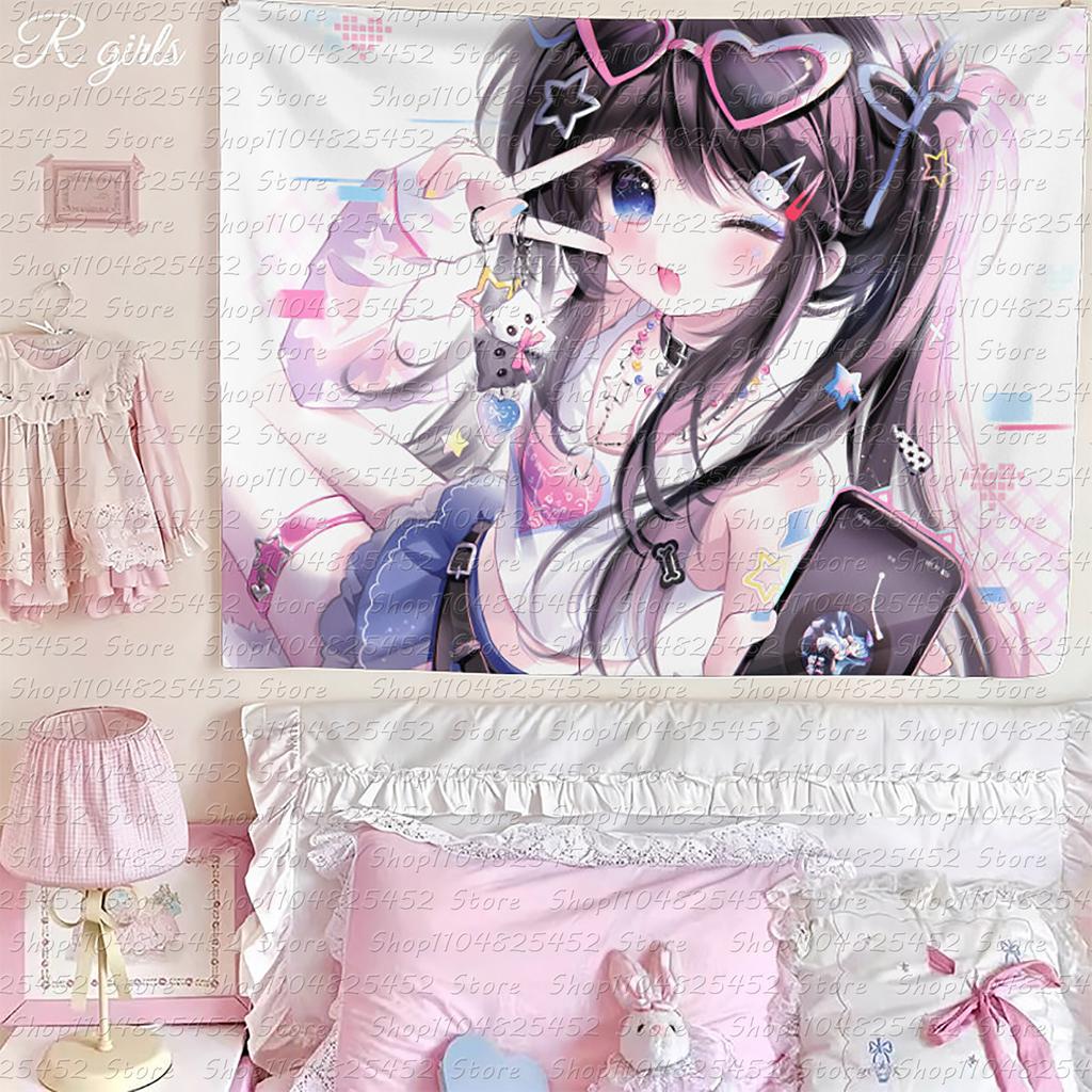 Japanischer Vintage-Stil niedliches Mädchen-Thema Wandbehang Ins-Hintergrundtuch Studentenschlafzimmer Nachttischdekoration Wandteppich