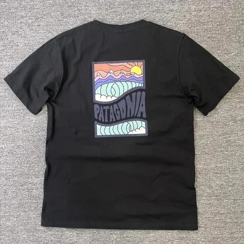 American Mountain Graffiti Print Short-sleeved Men's and Women's Plus Size T-shirt Summer New Fashion Retro Classic Cotton Top