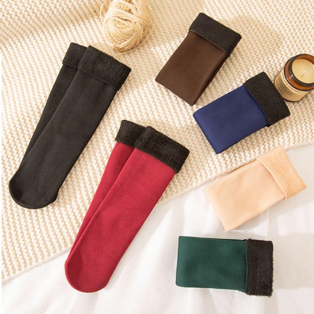 12Pairs Simple Thicken Warm Socks Thicker Winter Socks Women Basic Thermal Mid Length Socks  Hosiery