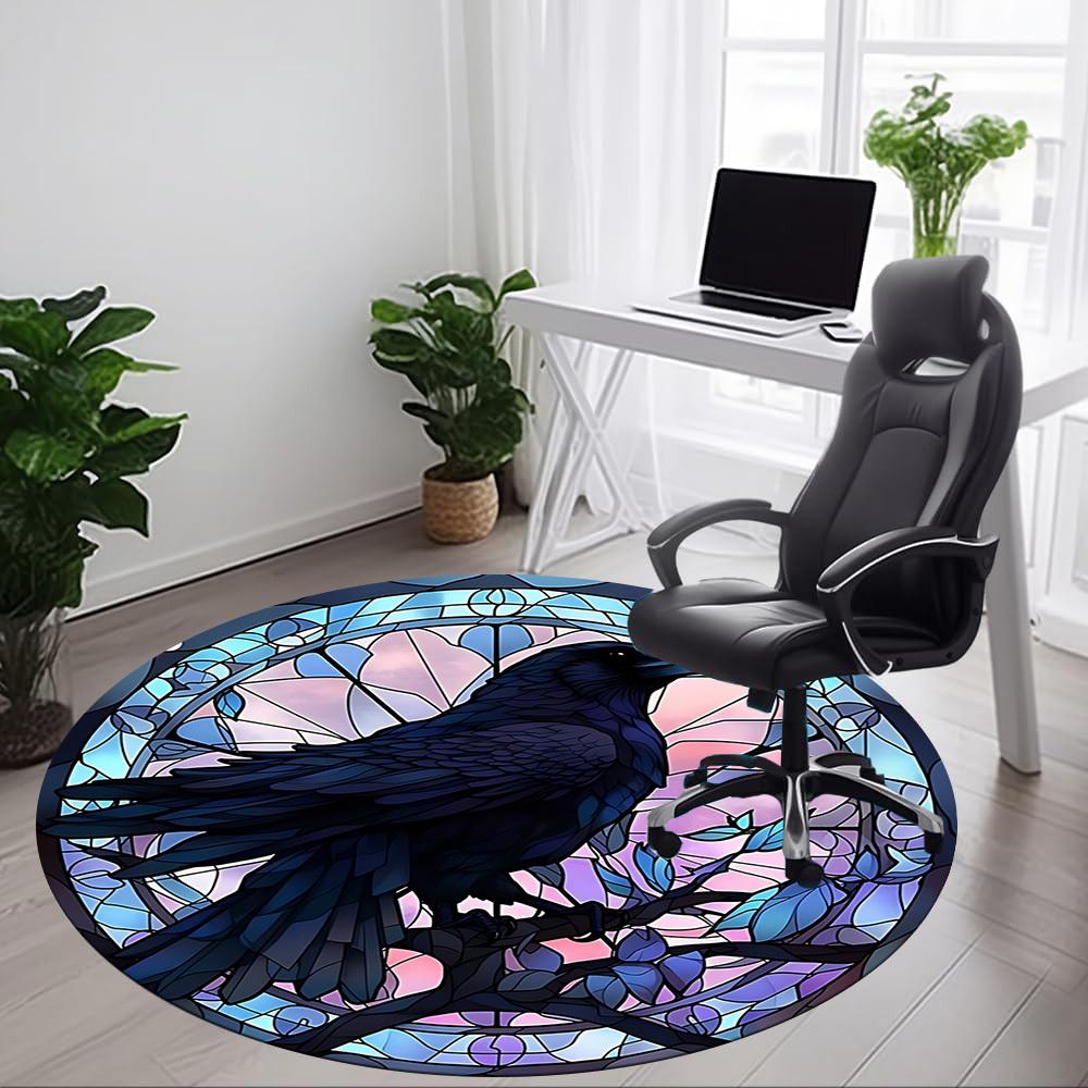 1 Stück Bunter Rabe Büro Runder Teppich, Unter Bürostühlen Schlafzimmer Wohnzimmer Heimdekoration, Raumdeko