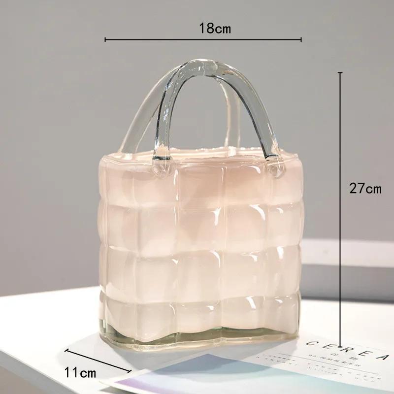 Clear Glass Vase Handbag Shape Haft Flower Vase Fish Tank Hydroponics Terrarium Flower Pot Home Decoration Accessories Vases