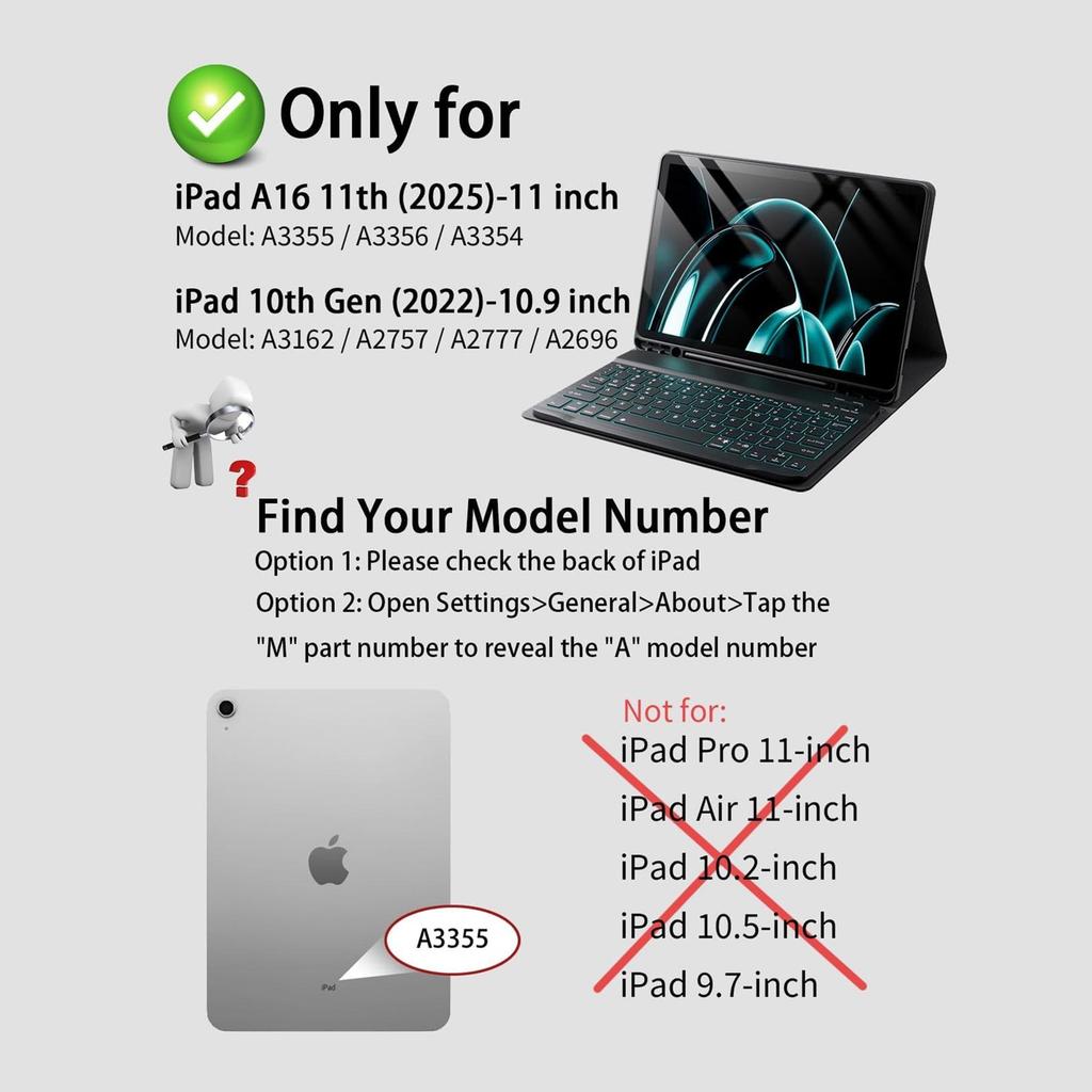 10th Gen iPad 11 10.9" RGB Bluetooth Keyboard & Silent Mouse Case