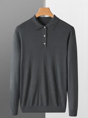 Men's Fashionable Wool Lapel Shirt: 2024 Autumn/Winter POLO Collar, Loose Solid Color Versatile Sweater