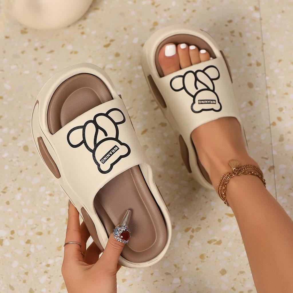 Papuci de Plajă Fashion pentru Femei, Desene Animate Ursuleț Drăguț, EVA, Toc Înalt, Confortabili, Moi, Ușori, Rezistenți la Uzură, Antiderapanți