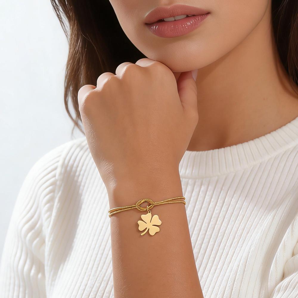 Four Leaf Clover Charm Bracelet Stainless Steel Women's Love Knot Snake Chain Bracelets Lucky Fashion Jewelry Friendship Gift